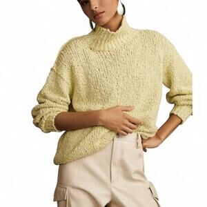 Anthropologie The Need-It Oversized Mock Neck Sweater Size Small Green Yellow